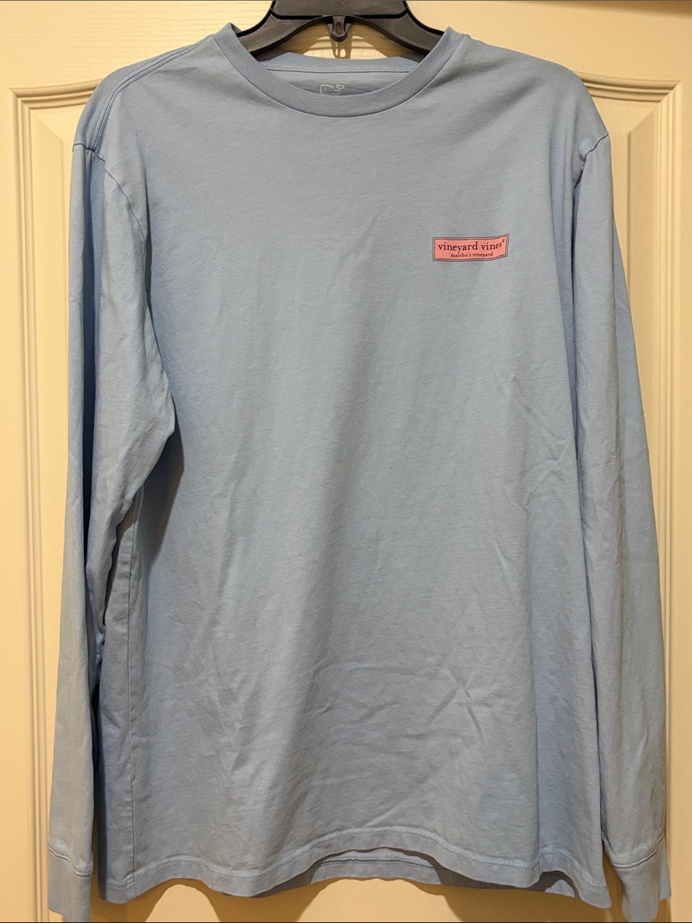 Vineyard Vines Light Blue Long Sleeve Tee with Pink Logo Patch